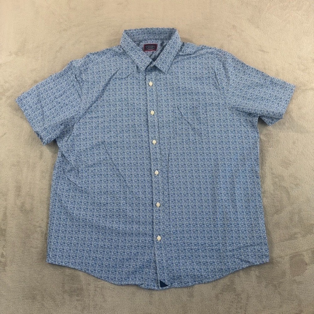 UNTUCKit‎ Mondello Performance Stretch Shirt Men 2XL Blue Geometric Short Sleeve
